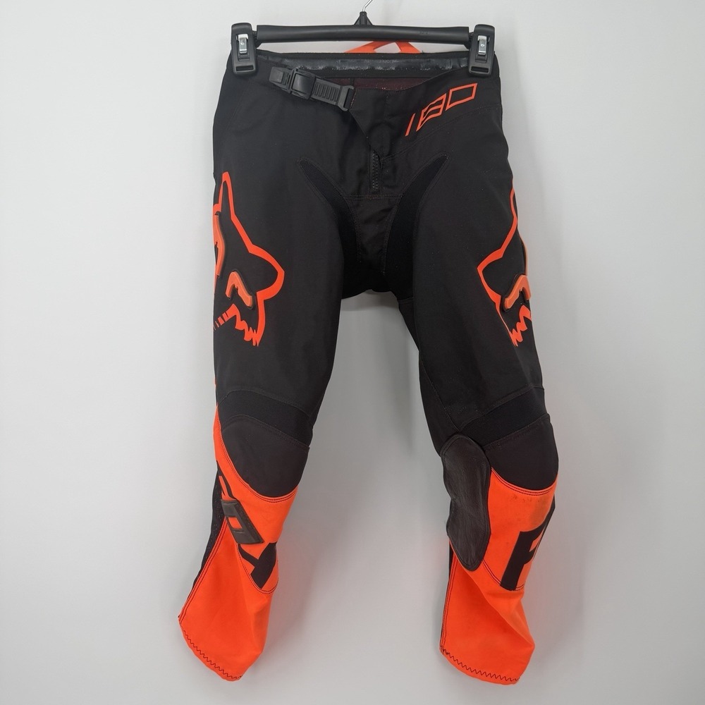 Fox Racing 180 Pants Boys Size 24 Leather Motorcross Biking Black Orange Logo